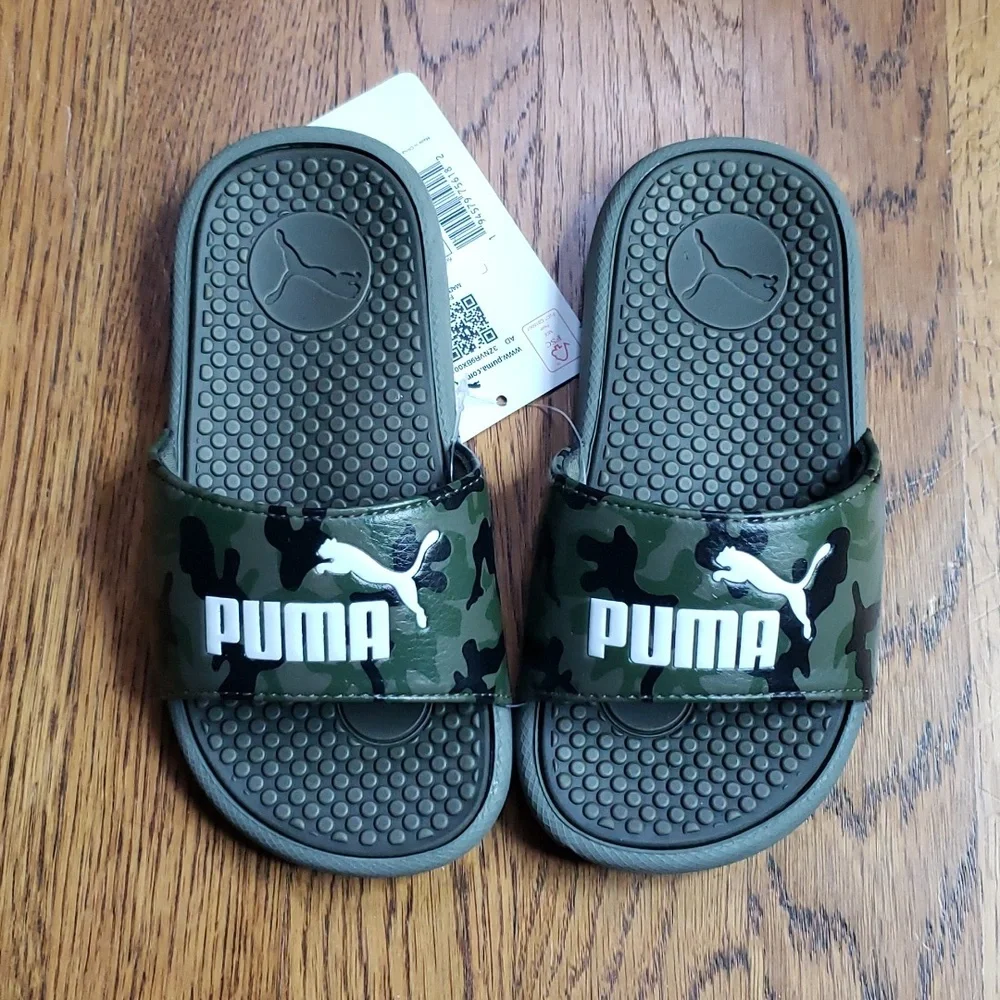 NWT Cool Cat Camo Slide Sandal Green Camouflage Kids Size 11